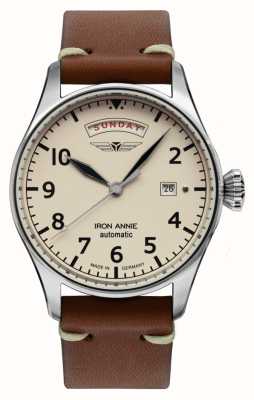 Iron Annie Commande de vol automatique | bracelet en cuir marron | cadran beige 5164-3