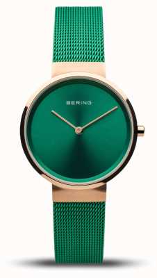 Bering Classique femme | or rose poli | bracelet en maille verte | 14531-868