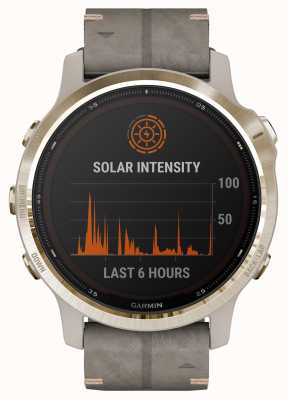 Garmin Fenix 6s pro solaire | bracelet en daim gris schiste doré clair 010-02409-26