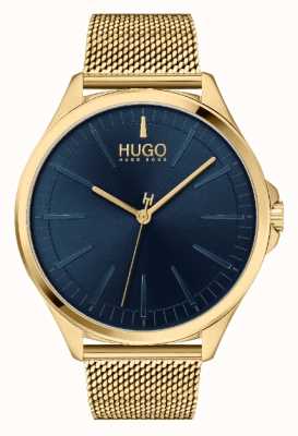 HUGO #smash casual homme | cadran bleu | bracelet en maille ip en or 1530178
