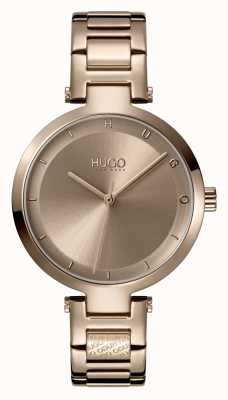 HUGO #espoir décontracté pour femmes | cadran beige | bracelet en acier ip beige 1540077