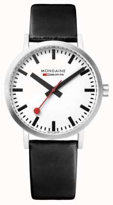 Mondaine Classique 36 mm | cuir noir | montre à cadran blanc A660.30314.16SBB