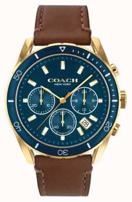 Coach Preston pour hommes | bracelet en cuir marron | cadran bleu 14602513