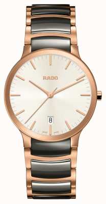 RADO Centrix pink l bracelet pour homme en céramique noire plaqué or rose pvd cadran blanc R30554022