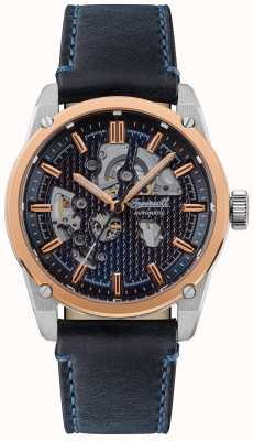 Ingersoll Le carroll automatique cadran squelette bleu bracelet en cuir bleu I11602