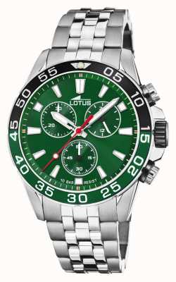 Lotus Bracelet homme en acier inoxydable | cadran vert | lunette verte / noire L18765/2