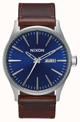 Nixon Cuir Sentry | bleu / marron | bracelet en cuir marron | cadran bleu A105-1524-00