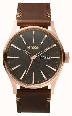 Nixon Cuir Sentry | or rose / bronze / marron | bracelet en cuir marron | A105-2001-00