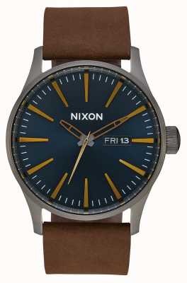 Nixon Cuir Sentry | bronze / indigo / marron | bracelet en cuir marron | cadran indigo A105-2984-00