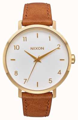 Nixon Cuir de flèche | or / blanc / selle | bracelet en cuir marron | cadran blanc A1091-2621-00