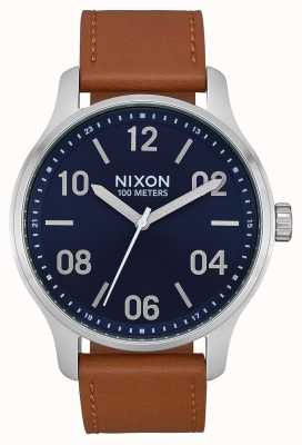 Nixon Patrouille en cuir | marine / selle | bracelet en cuir marron | cadran bleu A1243-2186-00