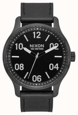 Nixon Patrouille en cuir | noir / argent / noir | bracelet en cuir noir | cadran noir A1243-2998-00