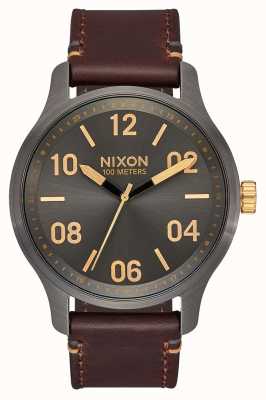 Nixon Patrouille en cuir | bronze / or | bracelet en cuir marron | cadran bronze A1243-595-00