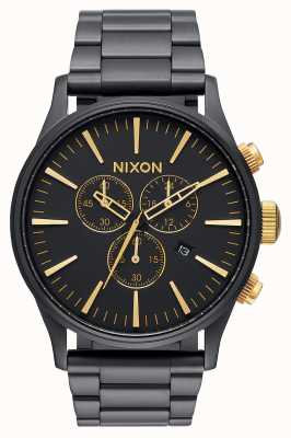 Nixon Sentry chrono | noir mat / or | bracelet en acier ip noir | cadran noir A386-1041-00