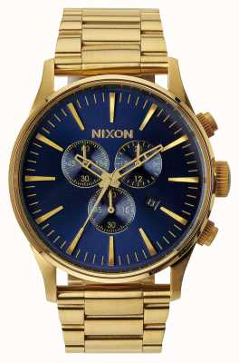 Nixon Sentry chrono | or / rayon de soleil bleu | bracelet en acier ip or | cadran bleu A386-1922-00