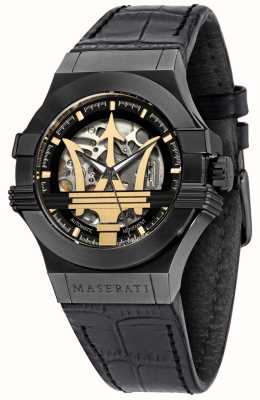 Maserati Potence | bracelet en cuir noir | cadran noir/or R8821108036