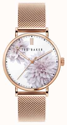 Ted Baker | femmes | phylipa peonia | bracelet en maille or rose | cadran floral blanc | BKPPHF010