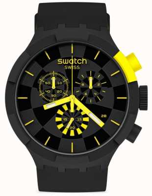 Swatch Checkpoint jaune | grand chrono audacieux | bracelet en silicone noir / jaune | cadran noir SB02B403