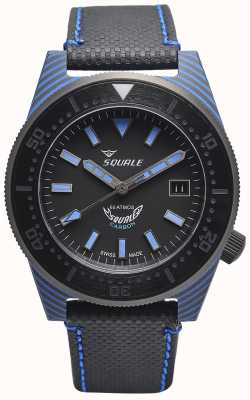 Squale Style carbone | cadran noir / bleu | bracelet en microfibre noir - coutures bleues T183BL-CINT183BL