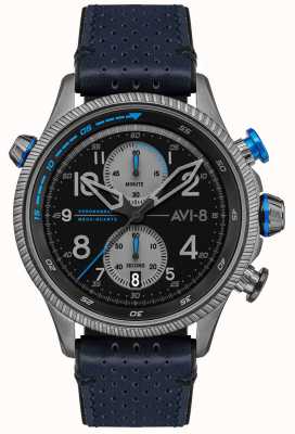 AVI-8 Hawker hunter | chronographe | cadran noir | bracelet en cuir bleu AV-4080-02