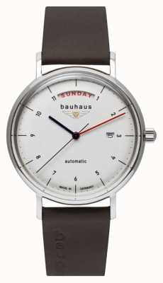 Bauhaus Bracelet homme en cuir italien marron | cadran blanc | automatique | jour/date 2162-1