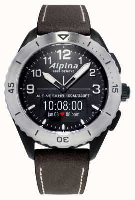 Alpina Montre connectée connectée Alpinerx alive (45mm) pvd noir / cuir marron AL-284LBBW5SAQ6
