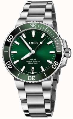 ORIS Aquis date automatique (41,5 mm) cadran vert / bracelet acier inoxydable 01 733 7766 4157-07 8 22 05PEB