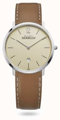 Michel Herbelin Ville | bracelet en cuir marron | cadran champagne 19515/17NGO