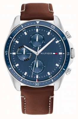 Tommy Hilfiger Parker | bracelet en cuir marron pour homme | cadran bleu 1791837