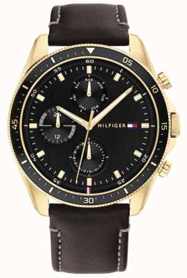 Tommy Hilfiger Parker | bracelet en cuir noir pour homme | cadran noir 1791836