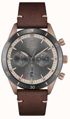 BOSS | hommes | santiago | cadran gris | bracelet en cuir marron | 1513861