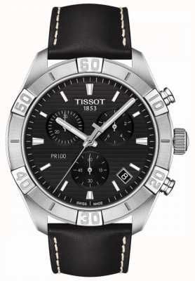 Tissot Pr100 sport | chronographe | cadran noir | bracelet en cuir noir T1016171605100