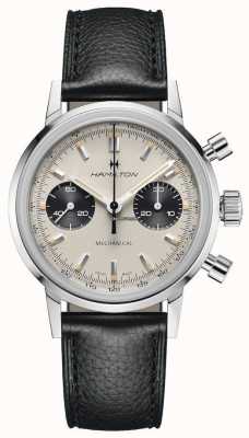 Hamilton Intramatic - chronographe mécanique | bracelet en cuir noir | cadran blanc H38429710