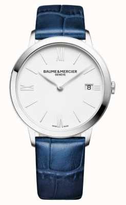 Baume & Mercier Quartz Classima (36,5 mm) cadran blanc pur / bracelet en cuir de veau bleu M0A10355