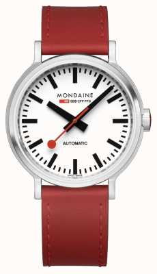 Mondaine Automatique d'origine | rétro-éclairage | bracelet en cuir rouge | cadran blanc MST.4161B.LC