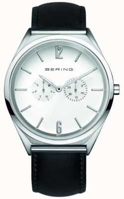 Bering Classique | unisexe | bracelet en cuir noir | cadran blanc 17140-404