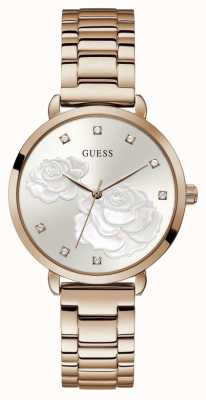 Guess Rose pétillante | bracelet en acier plaqué or rose pour femme | cadran argenté GW0242L3