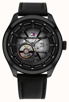 Tommy Hilfiger Montre automatique Oliver bracelet en cuir noir 1791887