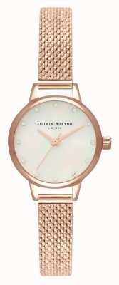 Olivia Burton Mini cadran en nacre blanche, marqueurs scintillants et maille bouclée en or rose OB16MN05