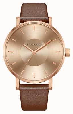 Klasse14 Bracelet en cuir marron doré rose Volare 42 mm VO14RG002M