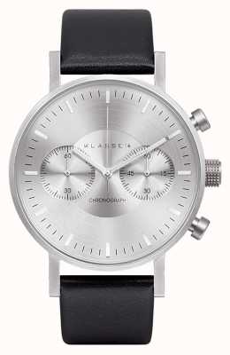 Klasse14 Chronographe cadran argent bracelet cuir noir VO15CH001M