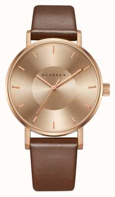 Klasse14 Bracelet en cuir marron-or rose Volare 36 mm VO14RG002W