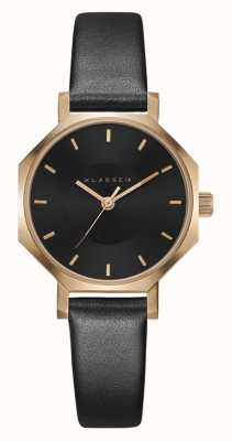 Klasse14 Bracelet en cuir noir Okto rose foncé 28 mm OK18RG005S