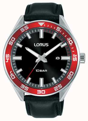 Lorus Montre sport à quartz cadran soleillé noir bracelet cuir noir RH941NX9