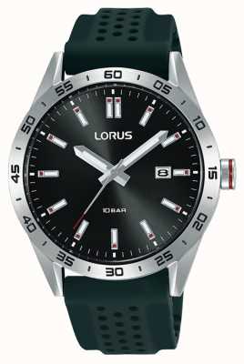 Lorus Montre sport 40 mm à quartz cadran soleillé noir bracelet silicone RH965NX9