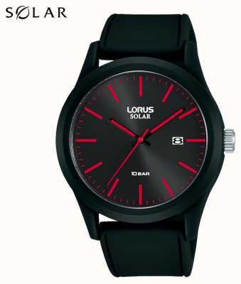 Lorus Montre solaire 42mm bracelet silicone noir rouge RX303AX9