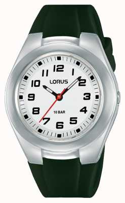 Lorus Bracelet en silicone vert foncé pour enfants et cadran blanc RRX85GX9