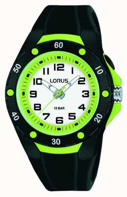 Lorus Bracelet enfant en silicone noir lunette intérieure verte R2375NX9