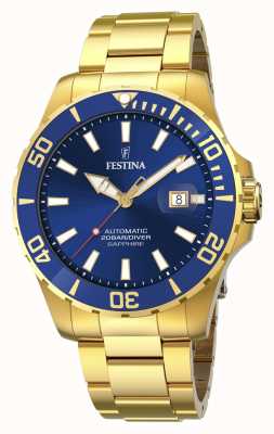 estina Hommes | cadran bleu | bracelet plaqué or | montre automatique F20533/1