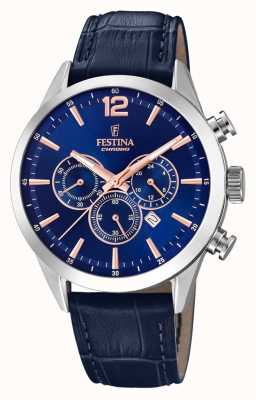 Festina Chronographe homme | cadran bleu | bracelet en cuir bleu F20542/4